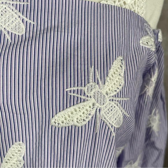 Sandro Ashley Lace Bee Embroidered Motif Cold-Shoulder Top In Blue Size 1/S - Picture 6 of 7